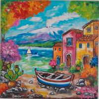 Quadro "Etna e Borgo marinaro" - pittore Galiv