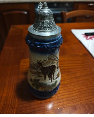 boccale birra vintage in ceramica gre's coperchio 