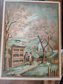 Paesaggio su legno