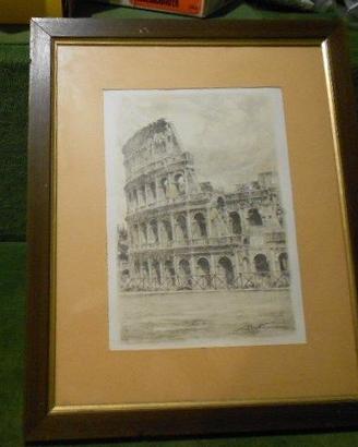 vecchia stampa  Colosseo firmata e incorniciata