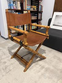 SEDIA IN BAMBÙ E CUOIO, DESIGN LYDA LEVI. ANNI 60