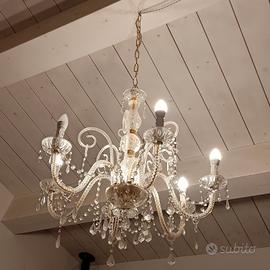 lampadario 6 bracci vetro e cristallo