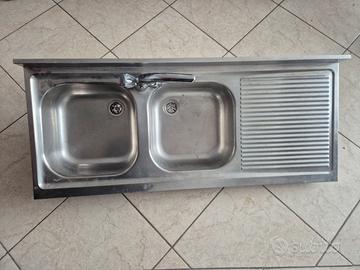 lavandino inox 2 vasche con miscelatore