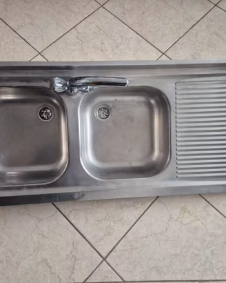 lavandino inox 2 vasche con miscelatore