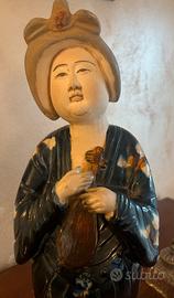 Statuina Cinese Vintage in Ceramica - Suonatrice