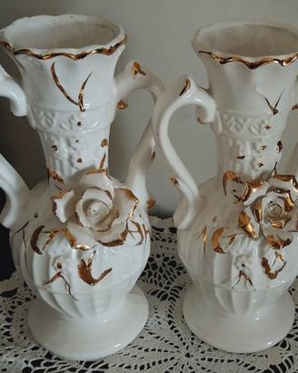 Coppia di Vasi "Woolbro" Porcellana bianca e Oro