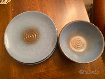 Set 3 piattini dolce e 3 ciotoline in coccio