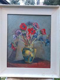 Quadro vaso di fiori olio su tela 1920-1930
