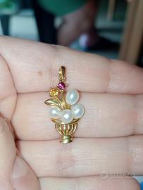 ciondolo oro 14kt 585 perle è gemme 