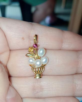 ciondolo oro 14kt 585 perle è gemme 