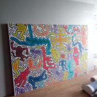 Keith Haring a colori stampa su tela + telaio
