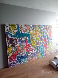 Keith Haring a colori stampa su tela + telaio