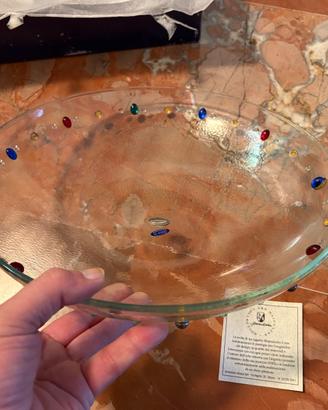 Vaso Centrotavola Vetro Martellato Pietre Colorate