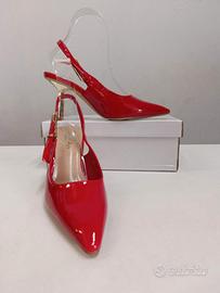 Décolleté slingback rosse con tacco donna n 37