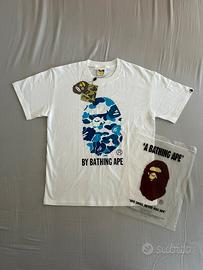 T-shirt BAPE color bianco con stampa blue - M