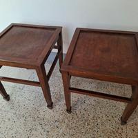 Coppia tavolini / sgabelli vintage legno lavorato