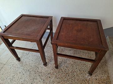 Coppia tavolini / sgabelli vintage legno lavorato