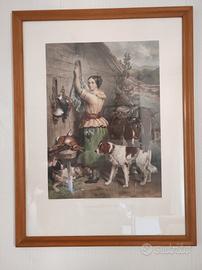 Quadro di caccia con donna e cani