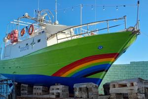 Barca da pesca in legno con due motori