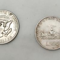 1/2 dollaro stati uniti 1971 e 500lire italiane de