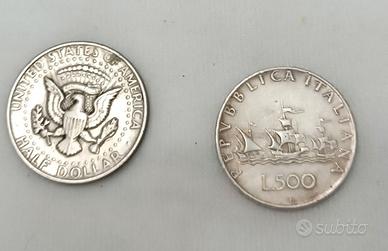 1/2 dollaro stati uniti 1971 e 500lire italiane de