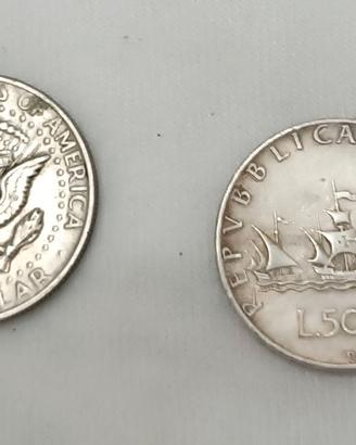 1/2 dollaro stati uniti 1971 e 500lire italiane de