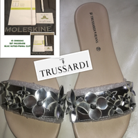 TRUSSARDI CIABATTA SLIPPER PELLE fiori argento