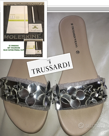 TRUSSARDI CIABATTA SLIPPER PELLE fiori argento