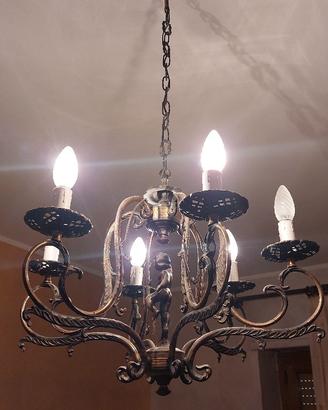 Lampadario stile 6 bracci in bronzo