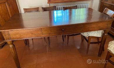 tavolo a 2 cassetti e 6 sedie in noce fine '800