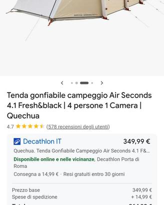 Tenda da campeggio semi nuova usata 2 volte