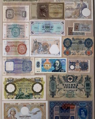 Lotto di 18 banconote italiane e straniere.