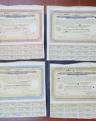 Italia Lotto di 4 certificati azionari originali.
