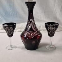 Decanter e Calici Cristallo Boemia Rossi Rubino