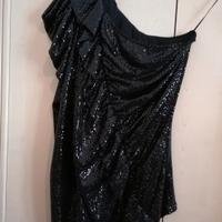 Maglietta monospalla nera luccicante