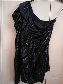 Maglietta monospalla nera luccicante