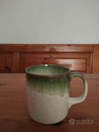 Tazza Mug Ceramica Gres Artigianale Verde Bianco
