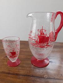 Set caraffa e 6 bicchieri da dessert anni 50 60