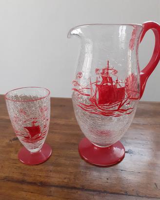 Set caraffa e 6 bicchieri da dessert anni 50 60