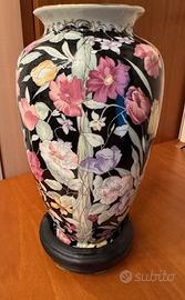 Vaso cinese da tavolo nero decorato fiori delicati