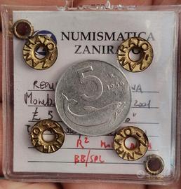 5 lire anno 1956 rara con perizia BB-SPL