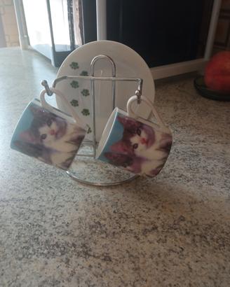 set tazzine caffè con piattini e supporto 