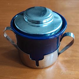 Zuccheriera vintage ceramica blu cobalto acciaio 