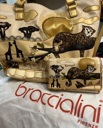 Braccialini Tua, borsa e portafoglio color oro