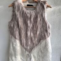 Gilet donna in ecopelliccia beige/grigio