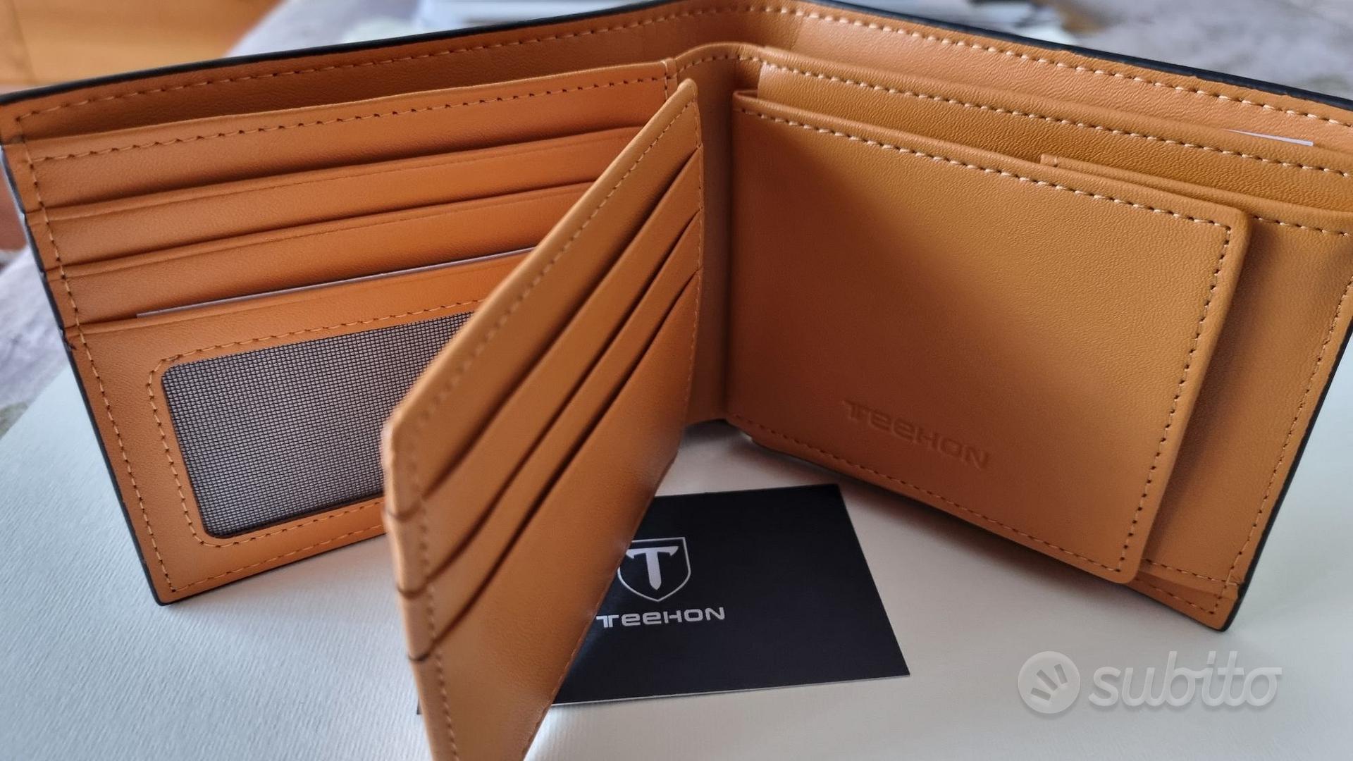 NUOVO DA UOMO Colore Nero Pelle Bi-Fold Rfid Blocco Portafoglio Regalo
