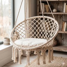 Nuova Sedia Sospesa in Macramè Beige