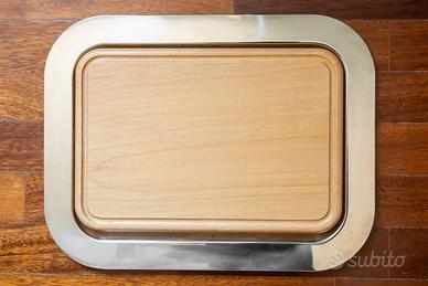 Vassoio acciaio inox con tagliere in legno