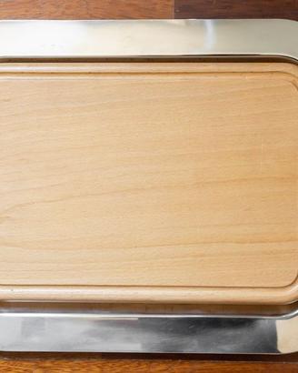Vassoio acciaio inox con tagliere in legno