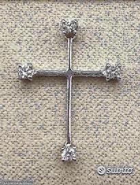CROCE ORO BIANCO 18kt. CON DIAMANTI NATURALI
